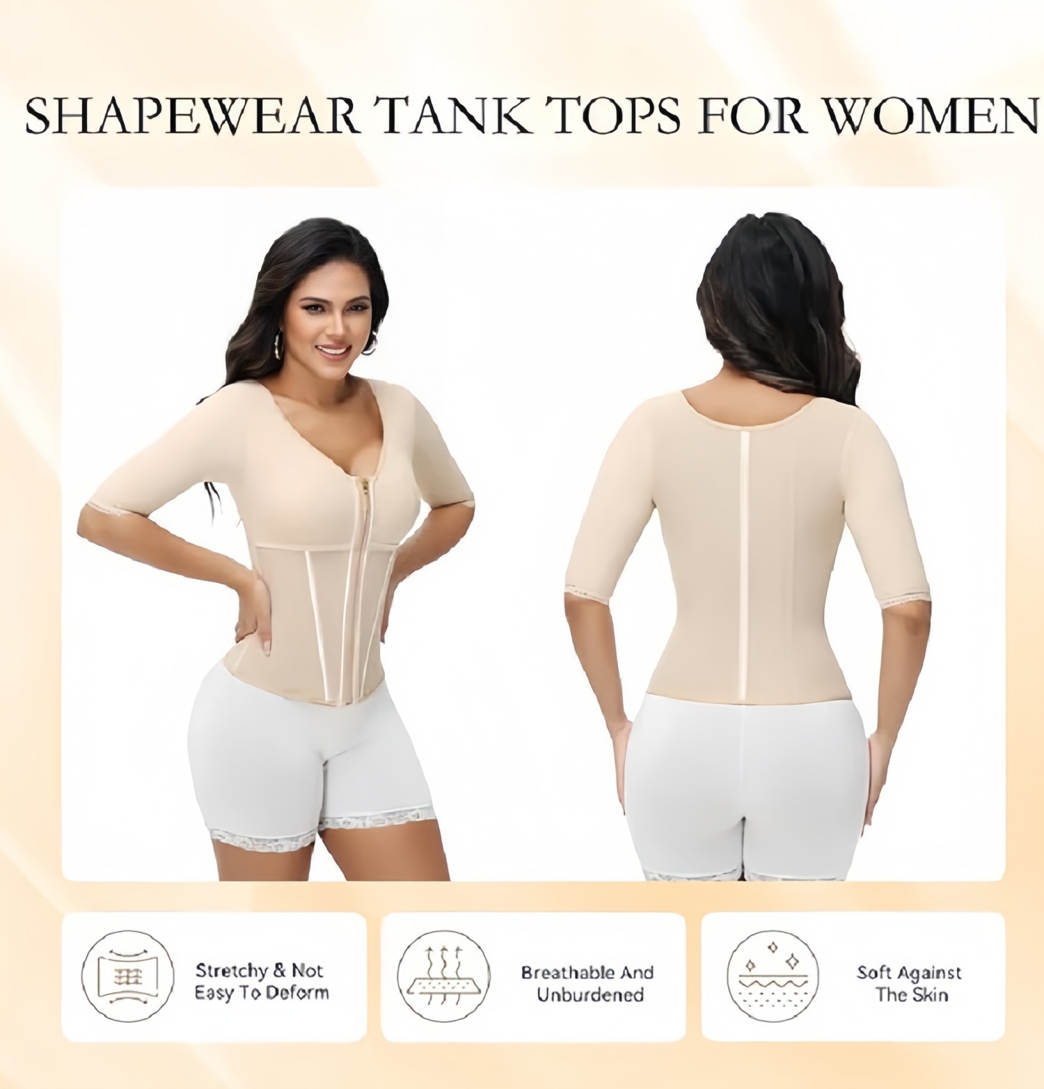 Womens Shapewear Tank Top - Front Zipper Boned Waist Cincher Corset